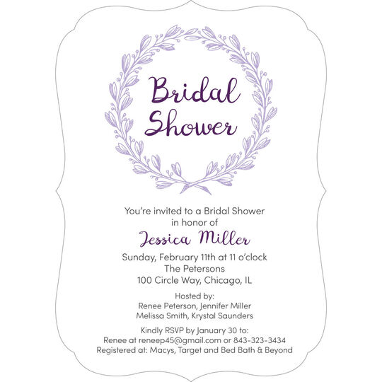 Orchid Bridal Shower Wreath Invitations